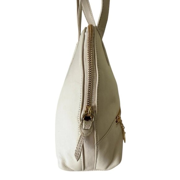 Liz Claiborne Leather Co. Ivory Leather Double Handle Zip Closure Satchel Purse - Picture 4 of 11